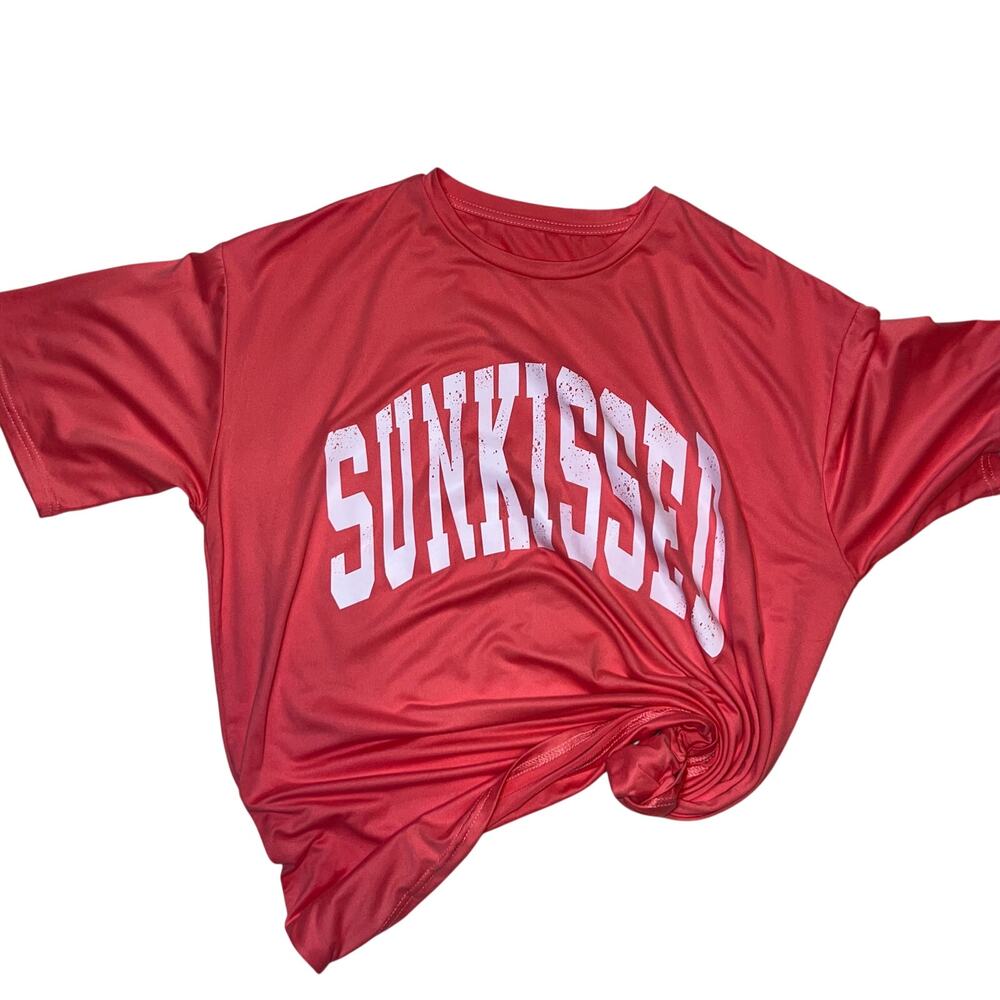 Reddish Pink “Sunkissed” Fun Graphic Tee Short Sleeve T-Shirt Size Large